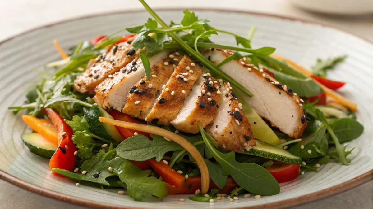 Pan-Aziatische rucola salade met gegrilde kip