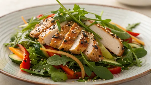 Pan-Aziatische rucola salade met gegrilde kip