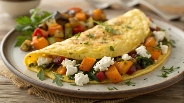 Snelle Zwitserse feta omelet met herfstgroenten