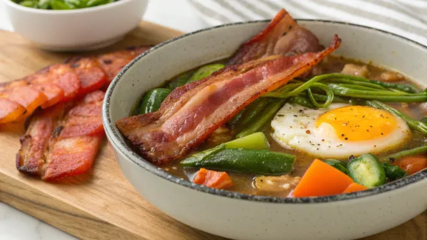 Gegrilde bacon met sinigang-stijl ontbijtkom