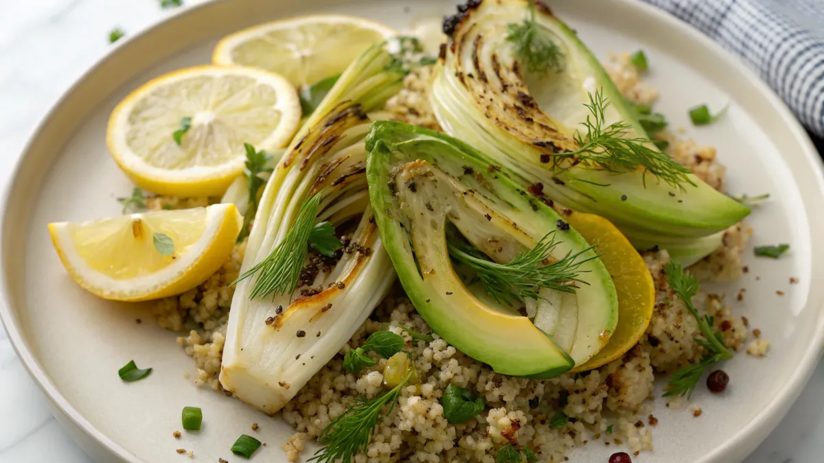 Geroosterde venkel met quinoa en avocado