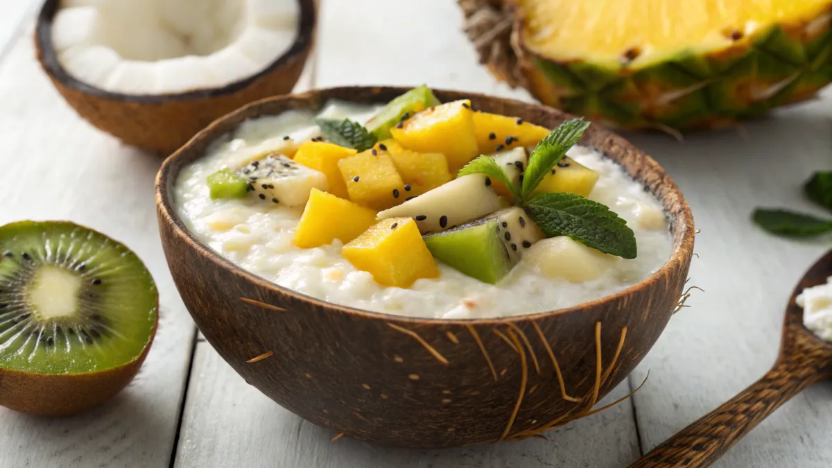 Kokosmelk havermout met tropisch fruit