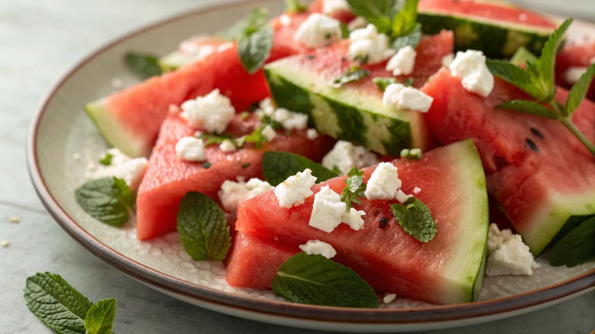 Watermeloen salade met feta en munt
