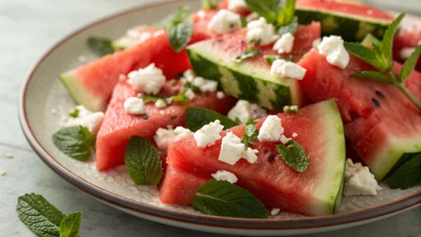 Watermeloen salade met feta en munt