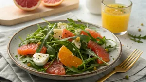 Creoolse rucola ontbijtsalade met citrusdressing