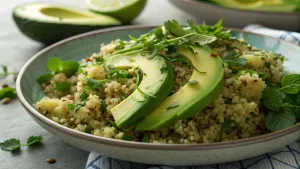 Gestoomde avocado met kruidenquinoa