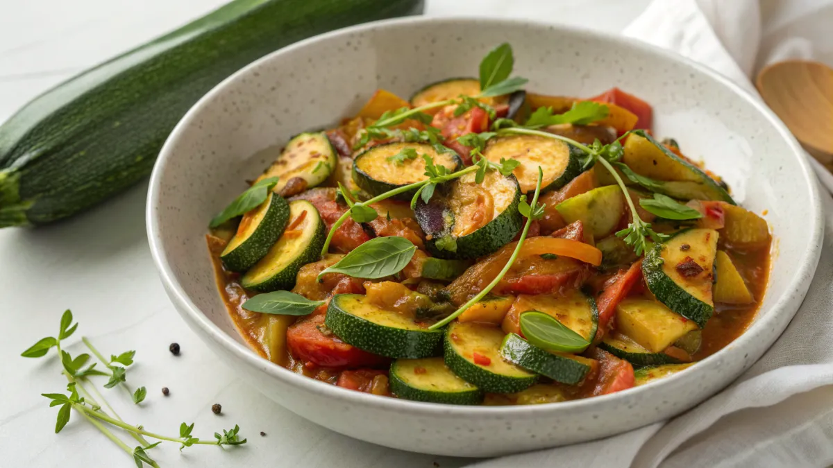 Romige courgette wokschotel met Hongaars tintje