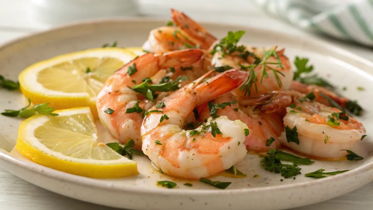 Gestoomde garnalen met kruiden en citroen