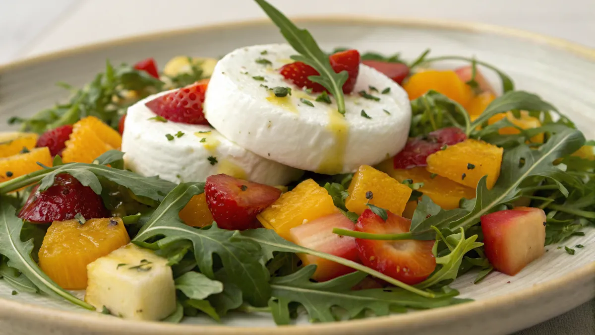 Rauwe geitenkaas salade met tropische smaken