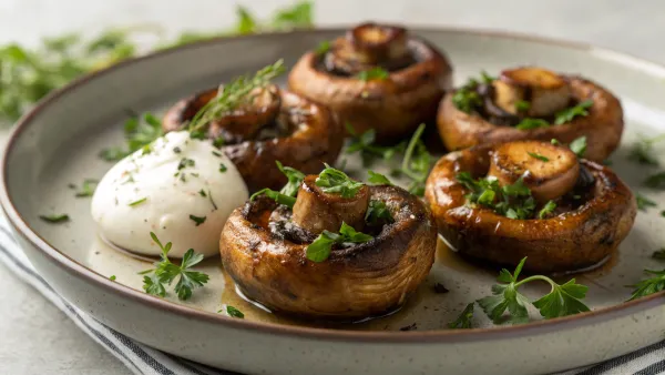 Geroosterde champignons met kruiden en zure room