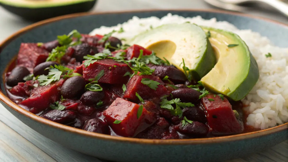 Cubaans gestoofde rode biet met zwarte bonen
