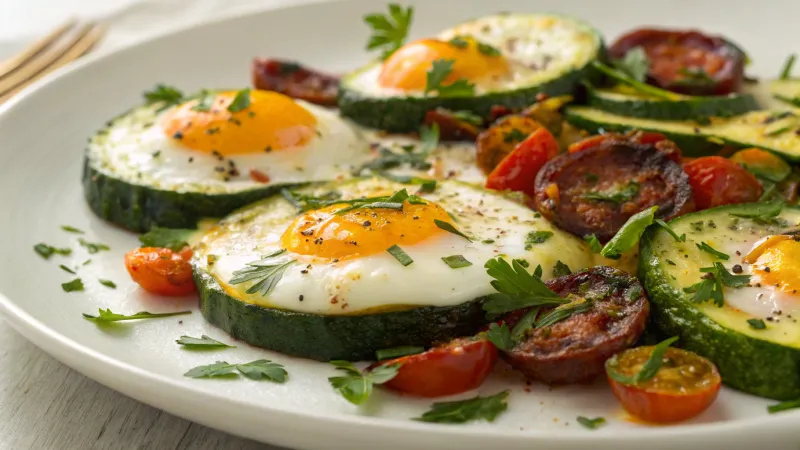 Geroosterde courgette met chorizo en eieren