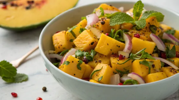 Rauwe mango salade met Tunesische specerijen