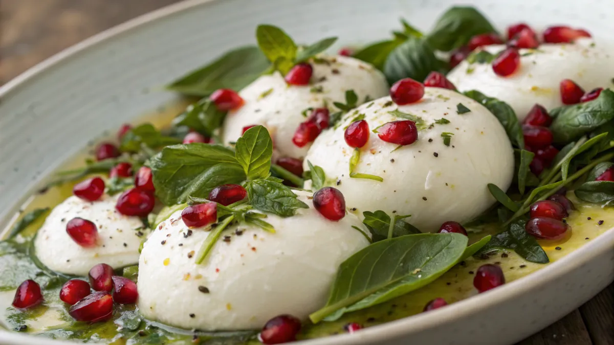 Rauwe mozzarella met Turkse kruiden en granaatappel