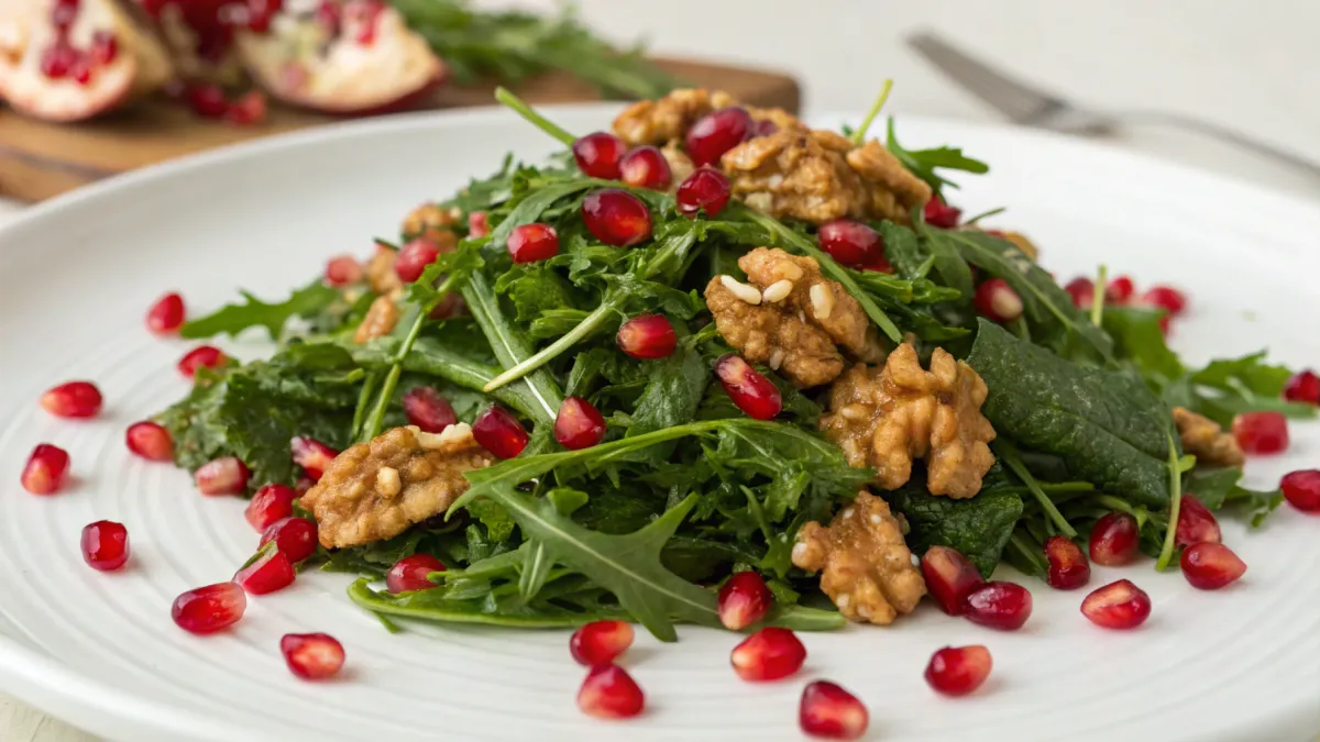 Perzische rucola salade met granaatappel en walnoten