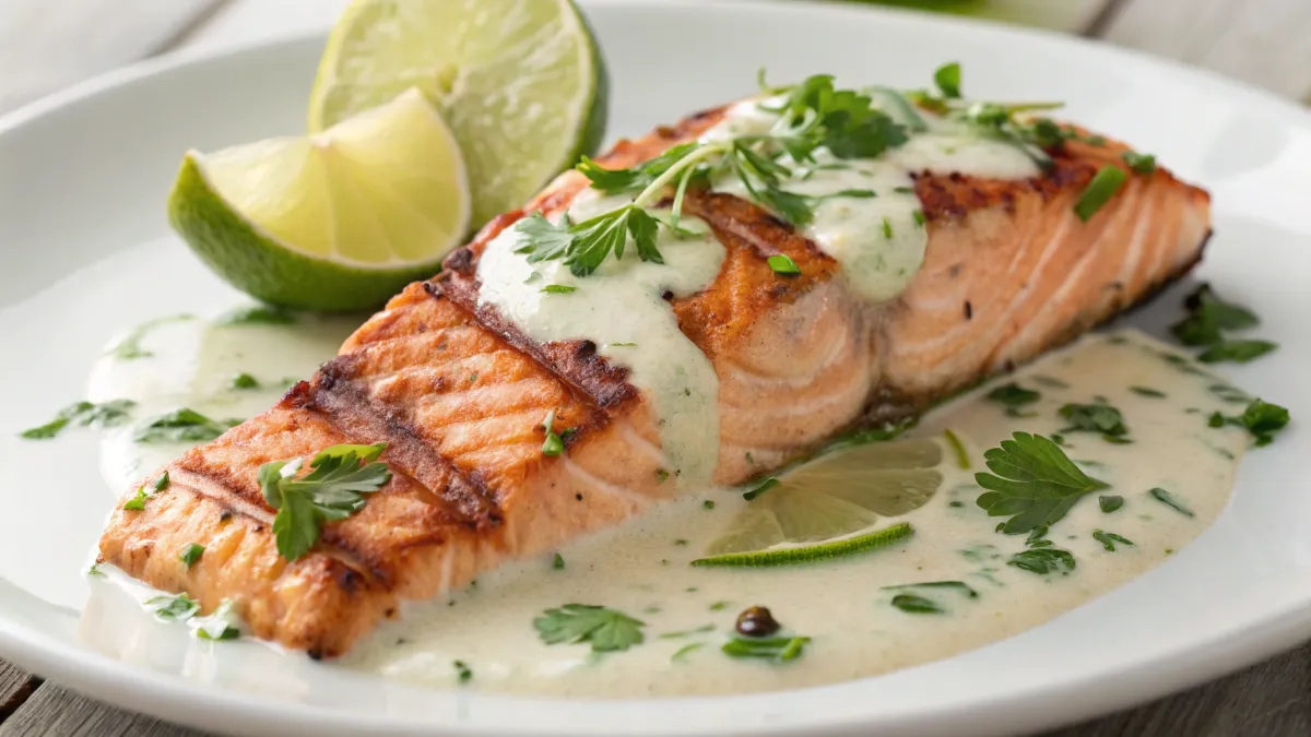 Gegrilde zalm met kokos-limoensaus