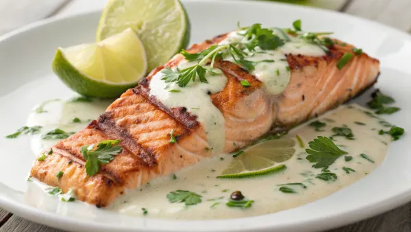 Gegrilde zalm met kokos-limoensaus