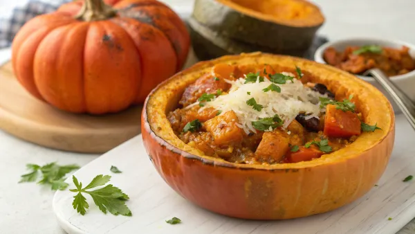 Tunesische pompoenstoofpot met parmezaanse kaas