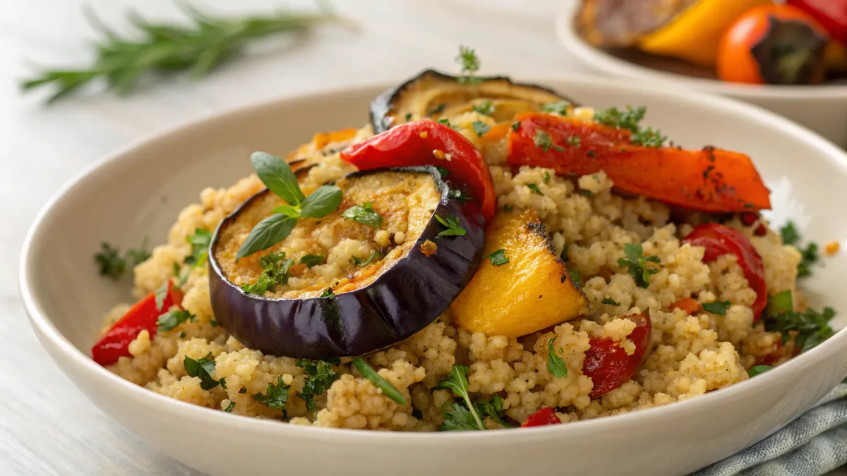 Quinoa met geroosterde groenten en Spaanse kruiden