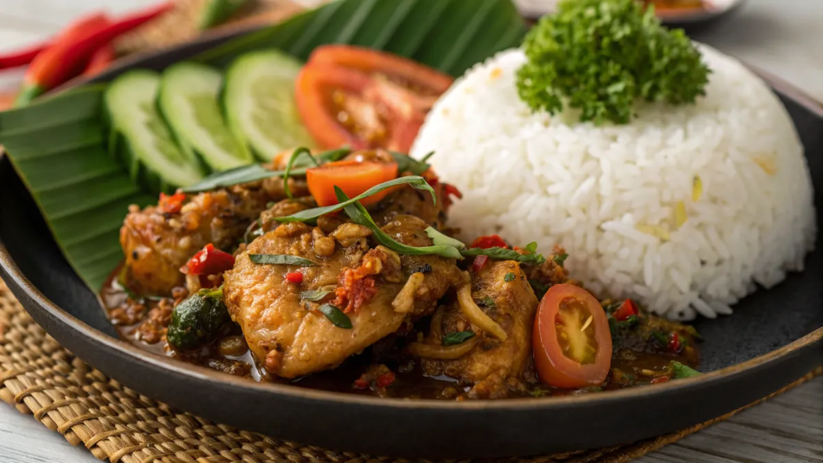 Kruidige Indonesische kip met rijst en groenten