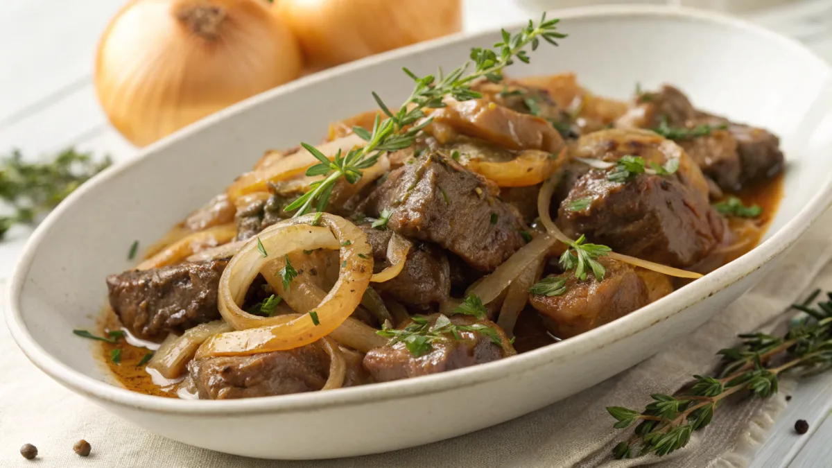 Gestoofde ui met lamsvlees en kruiden