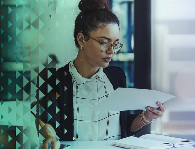 Woman looking at document
