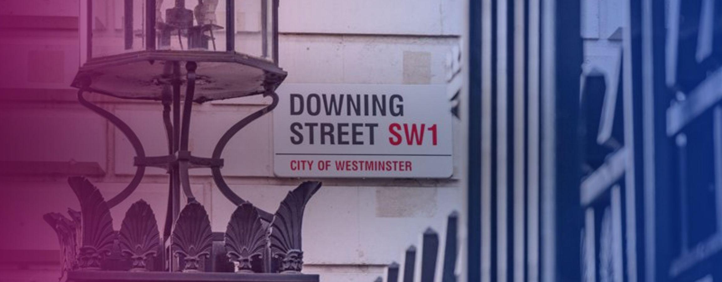 A close up image of the Downing Street sign