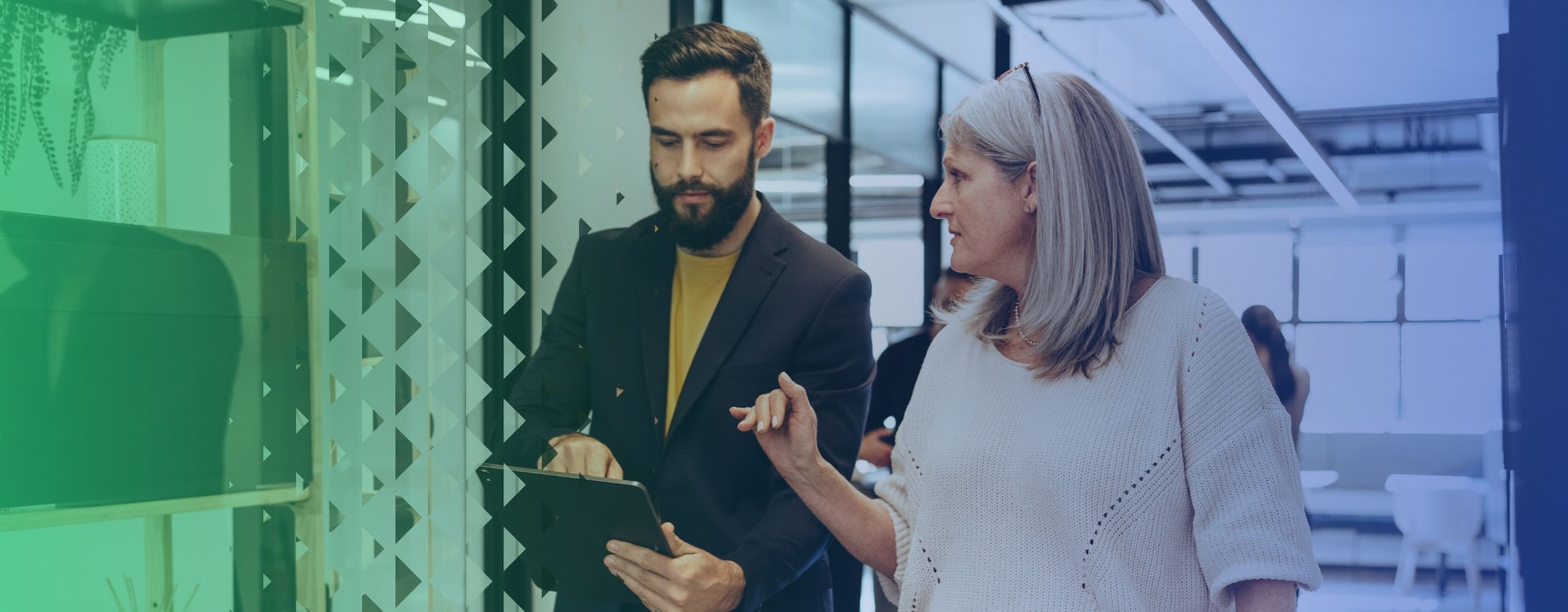 corporate stock image of two colleagues in conversation