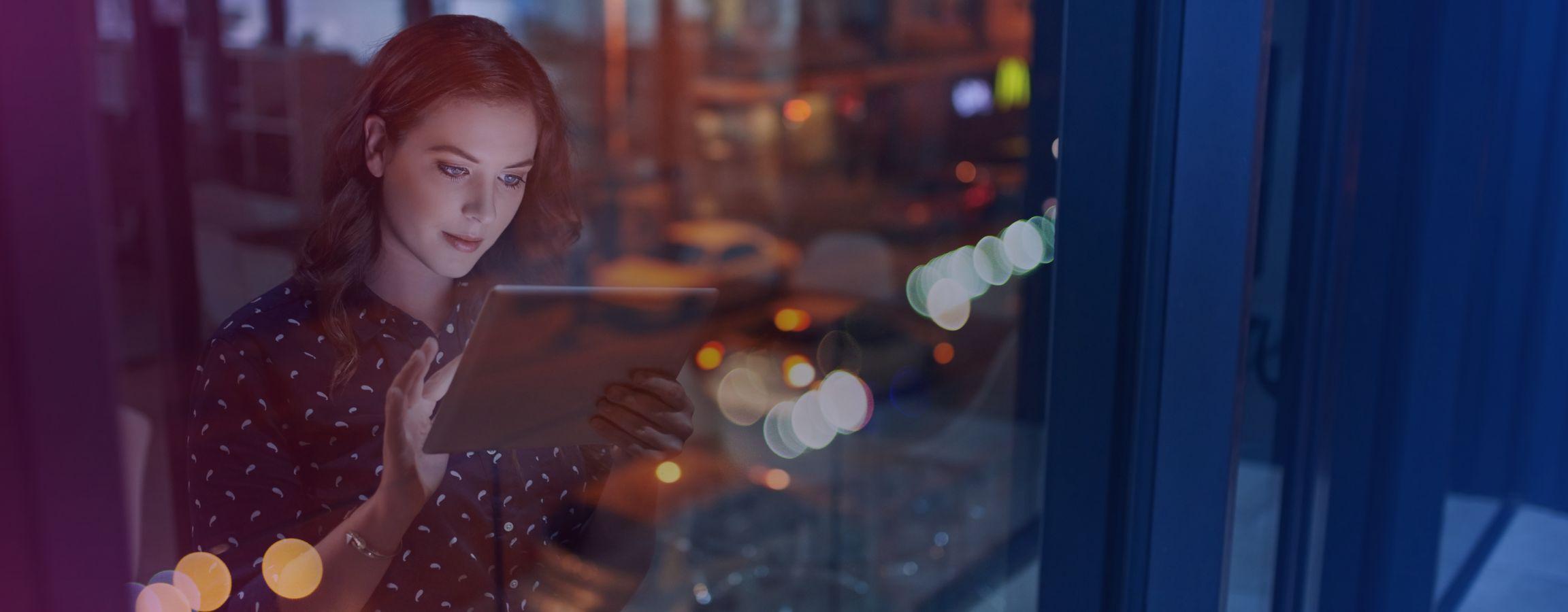 Corporate employee using an electronic tablet