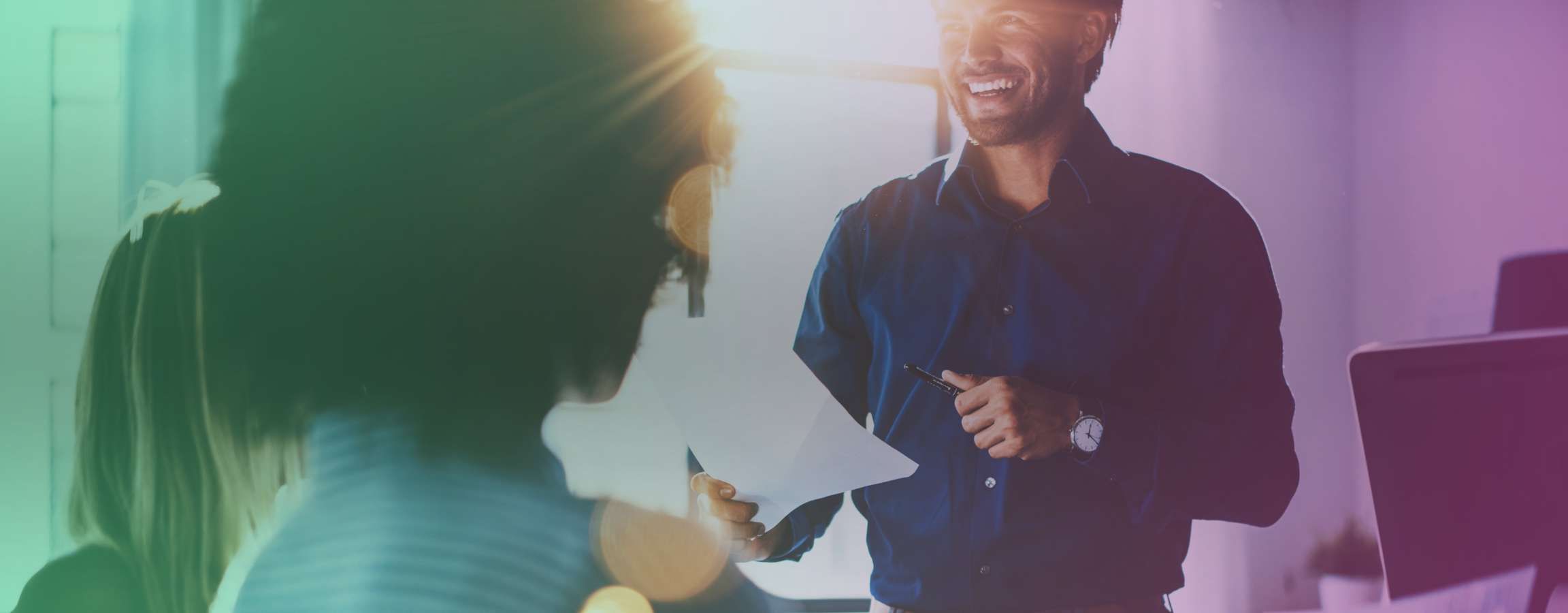 Man and woman talking and laughing