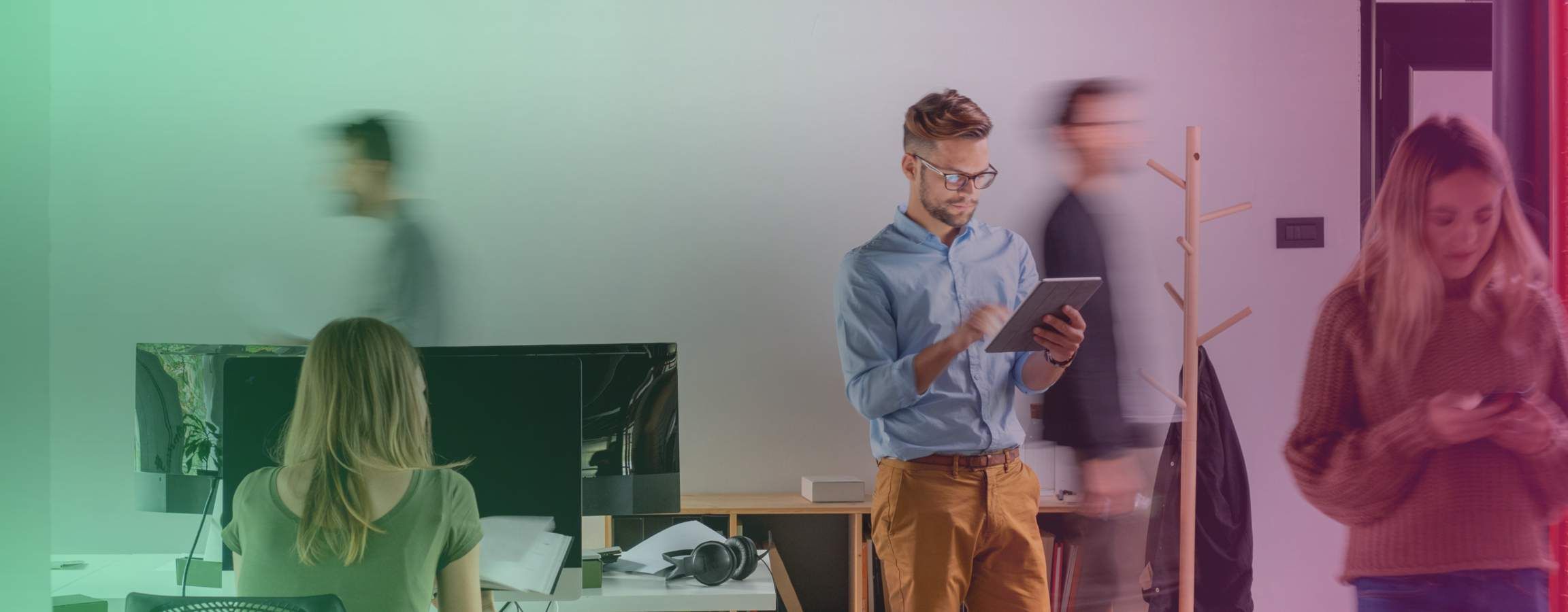 Man working in a busy office