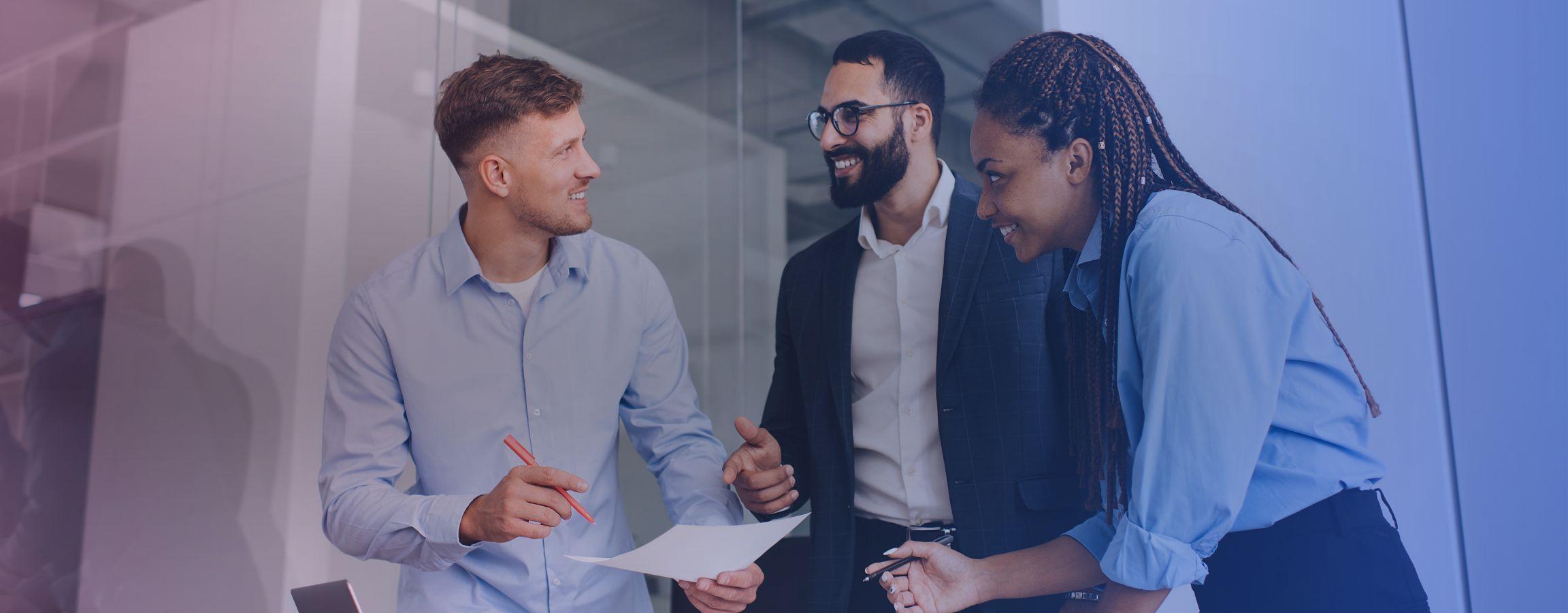 Corporate employees in conversation