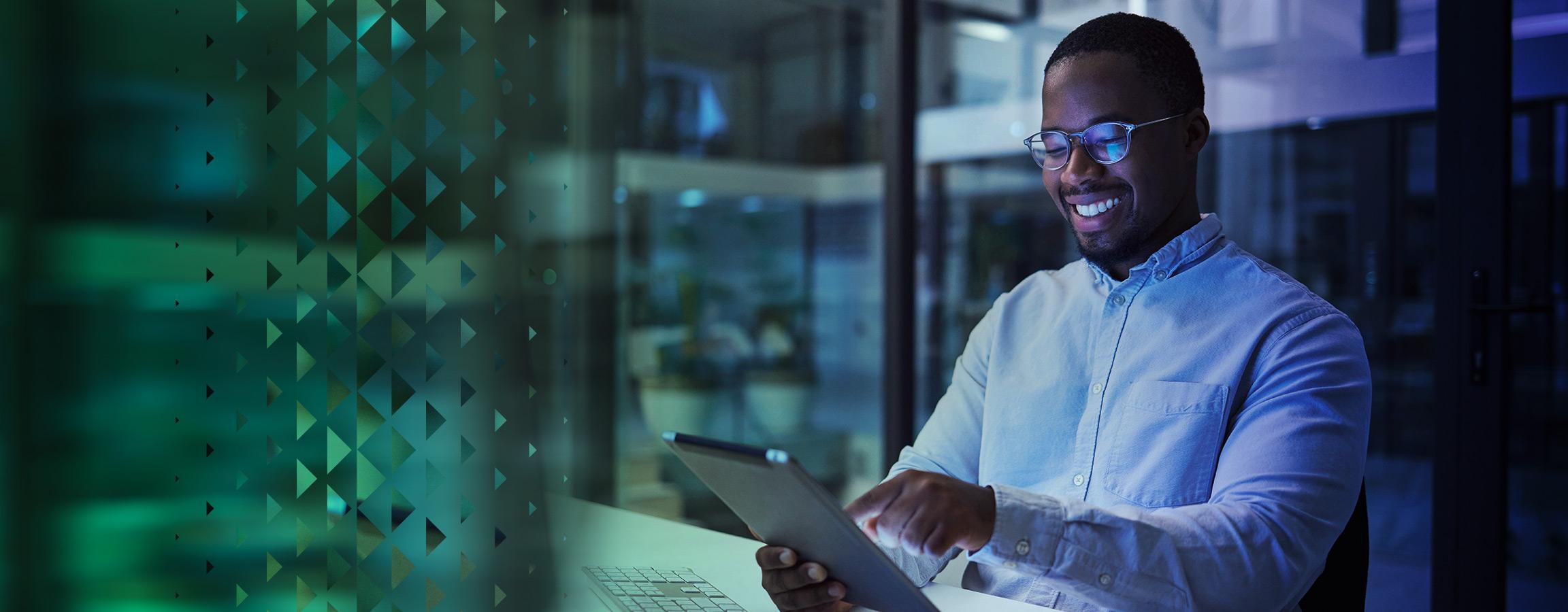 Man working on a tablet