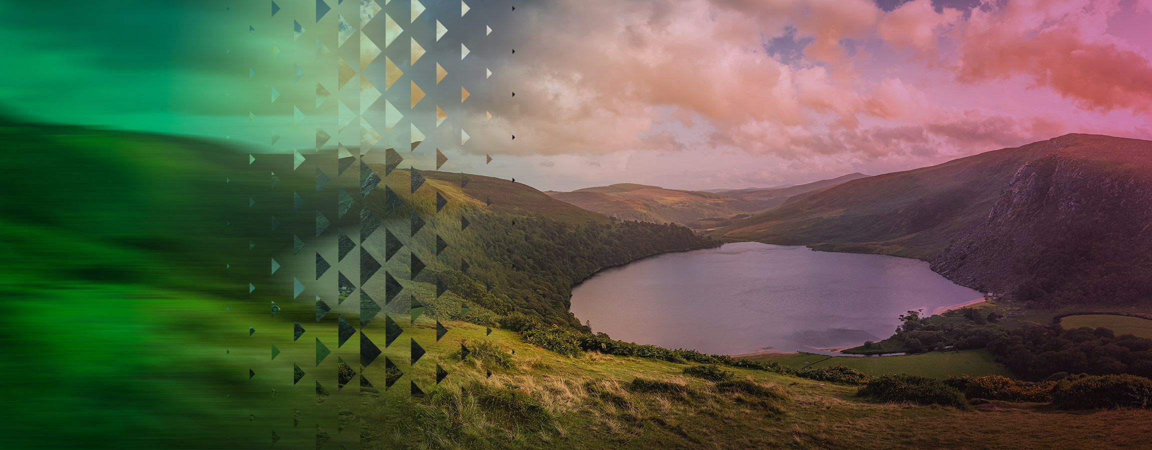 Green hills and a lake