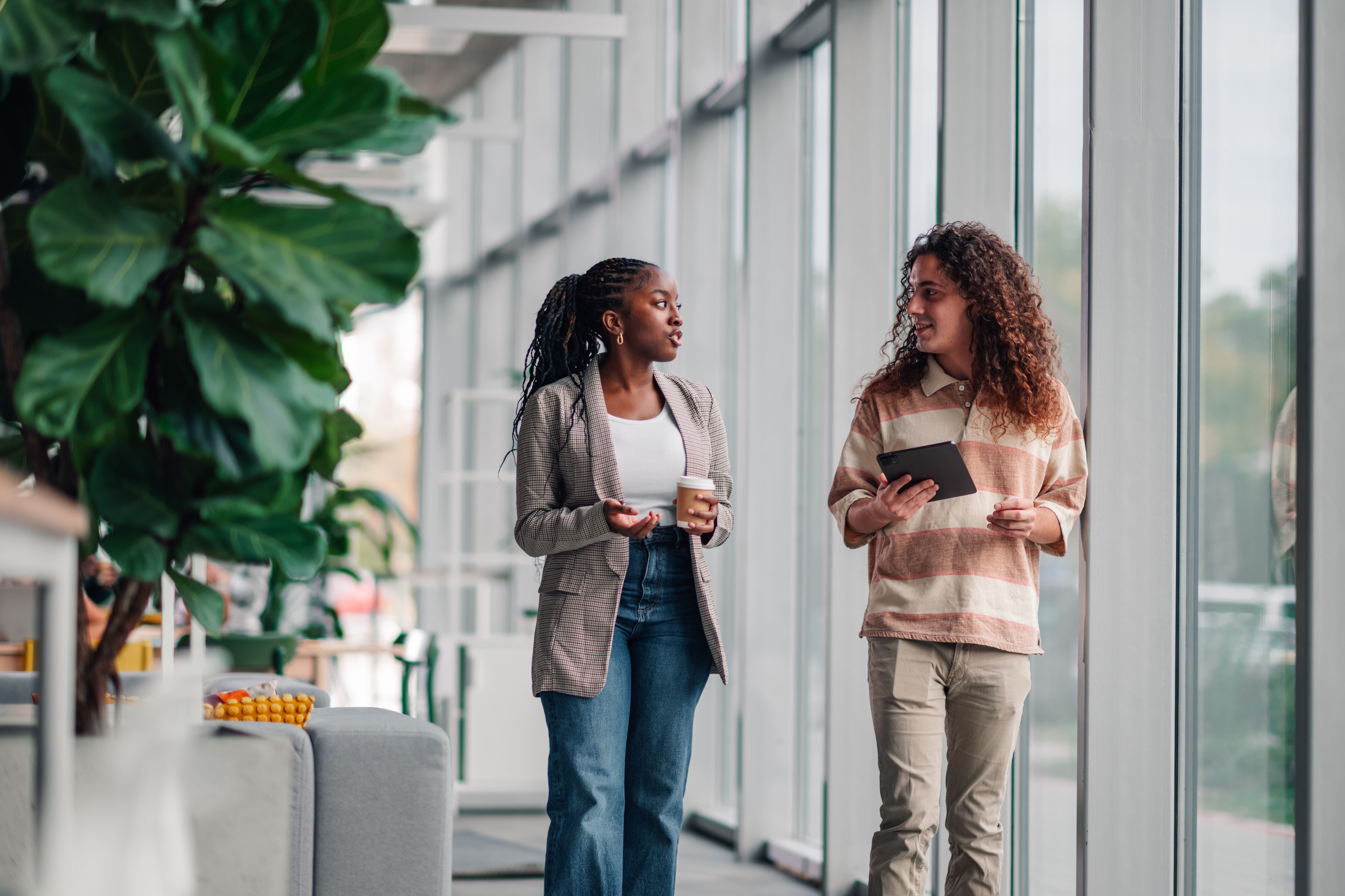 Corporate colleagues in conversation
