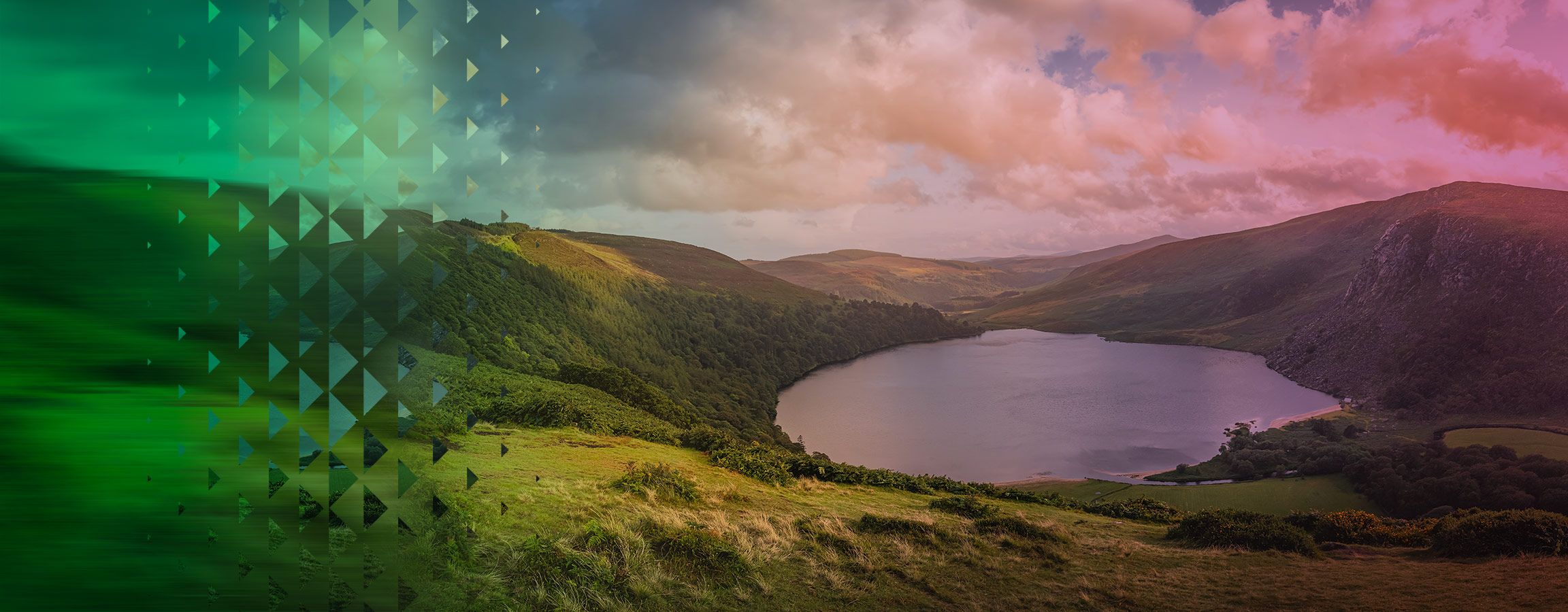 Green hills and a lake