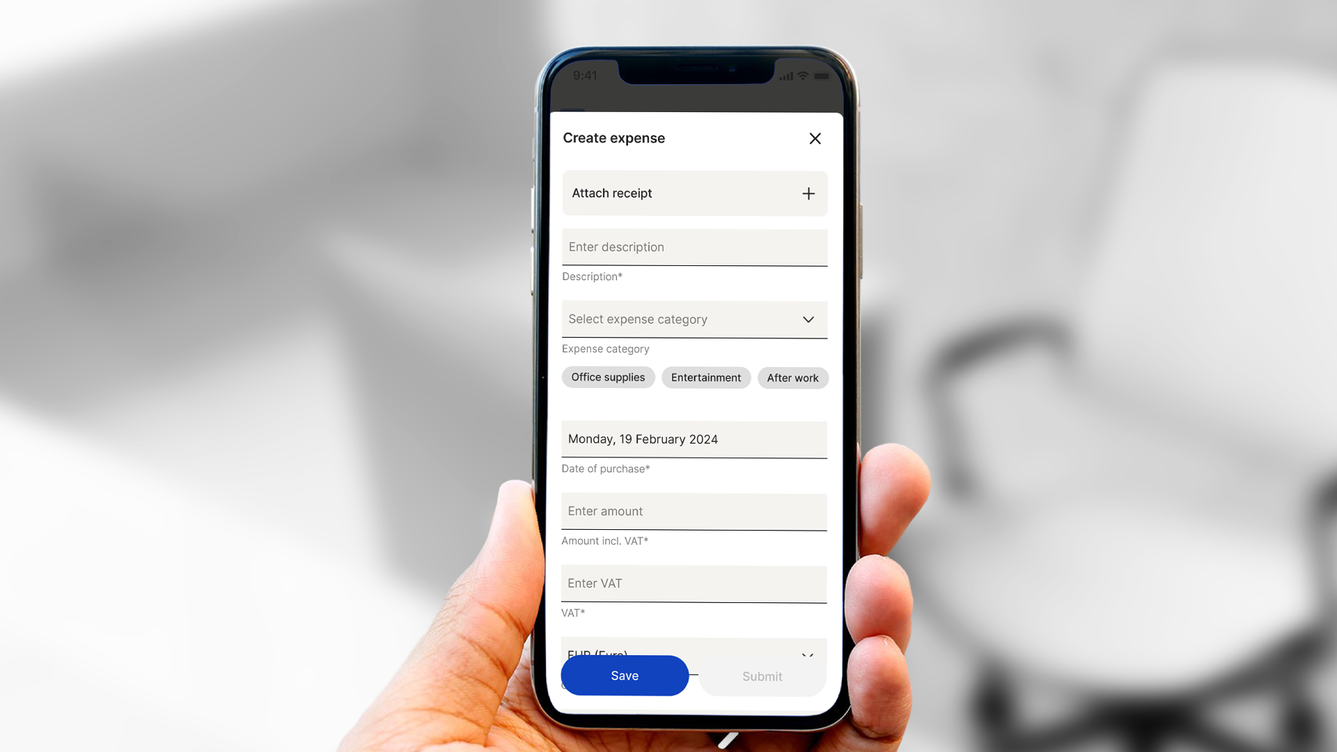 Lav en expense i Azets Expense