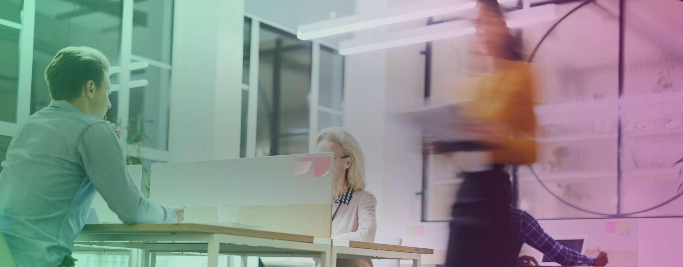 People working in a busy office