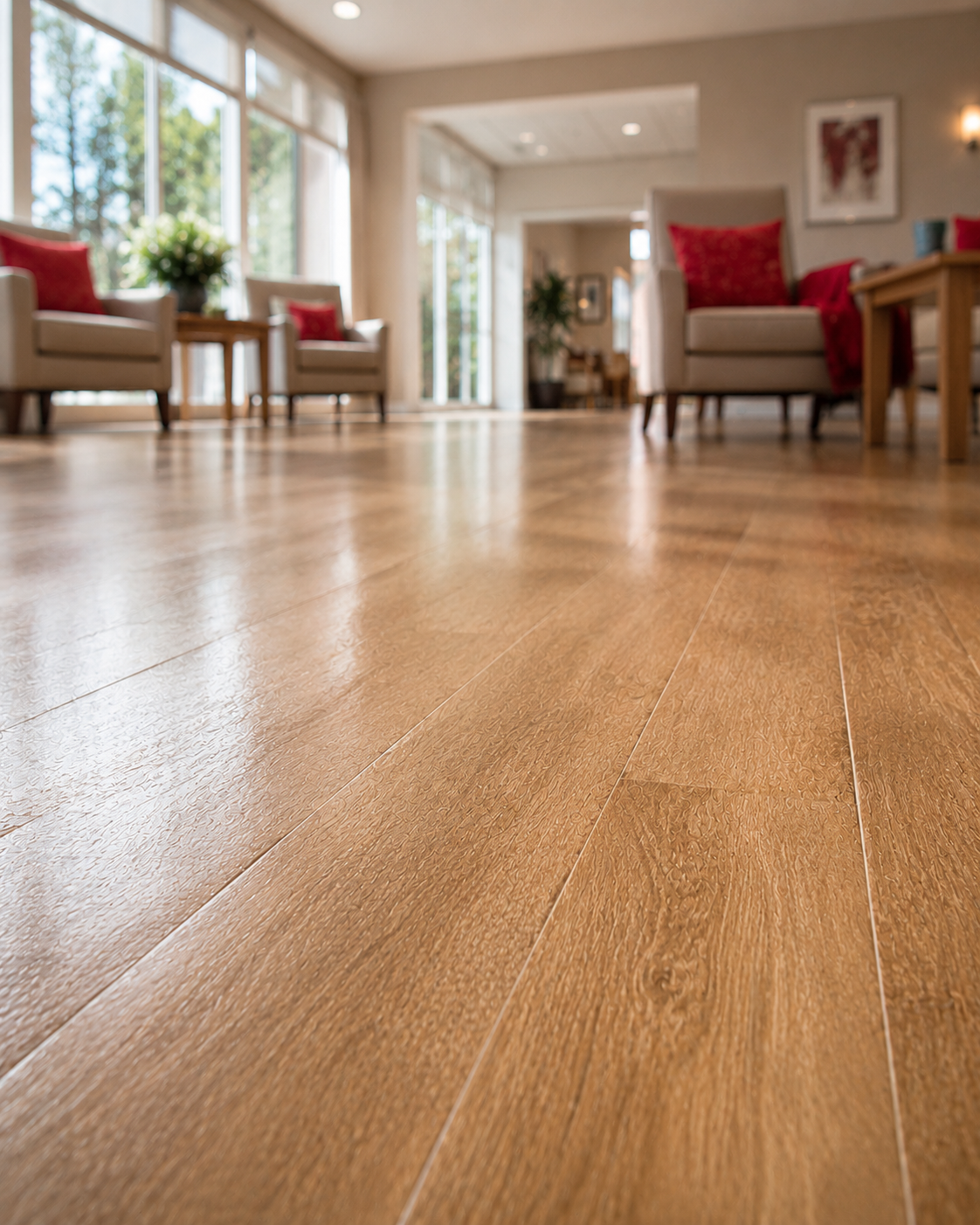 Vinyl corridor floor in an aged care facility