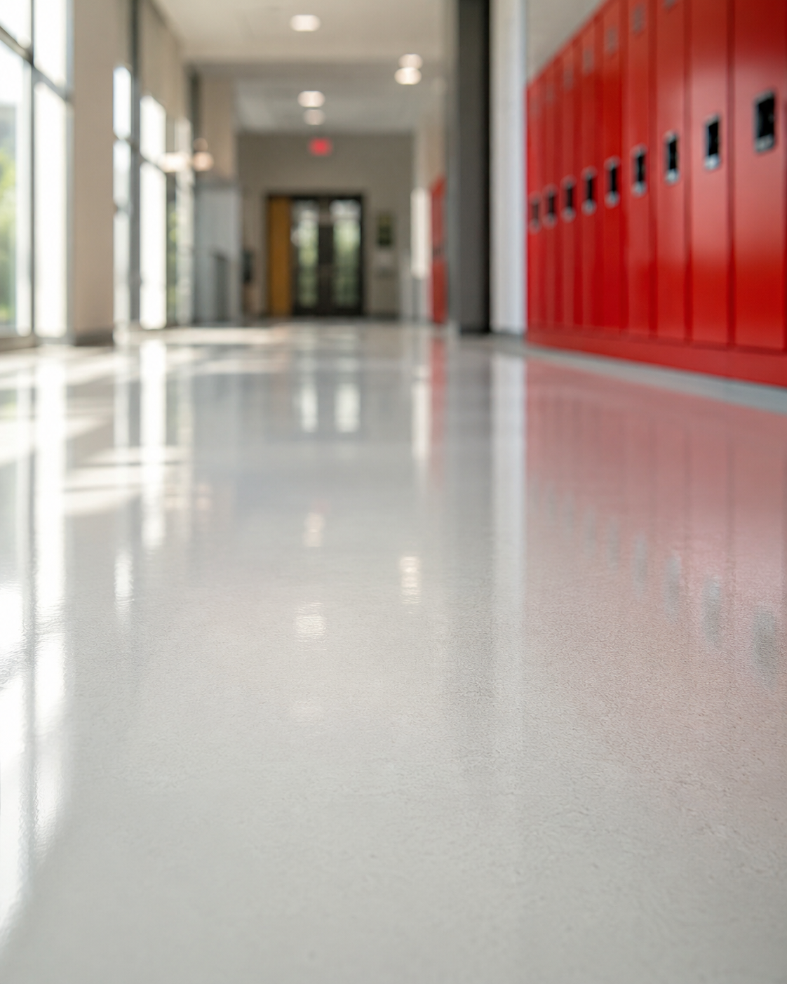 Polished corridor floor in a school building
