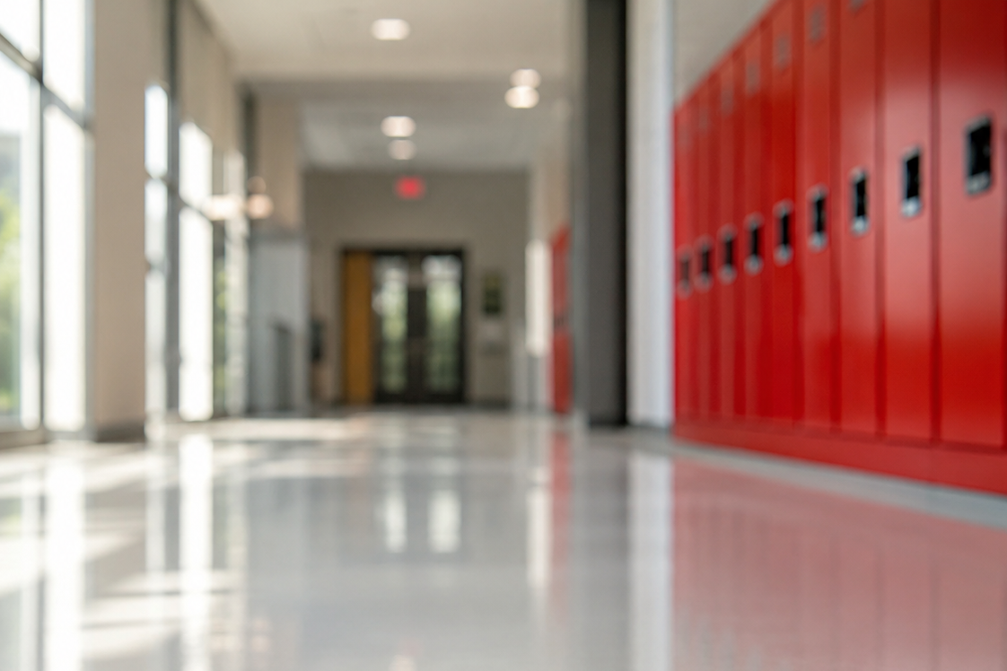 Polished corridor floor in a school building