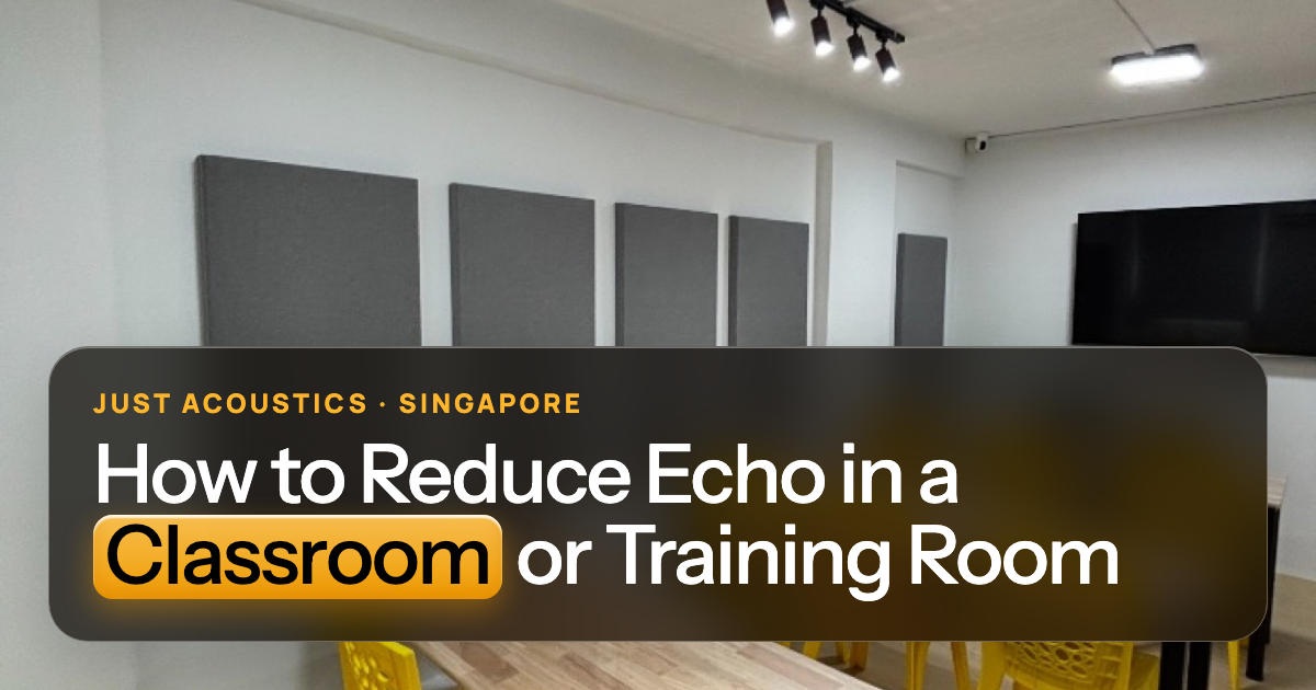 Classroom with yellow chairs and grey acoustic panels on the walls