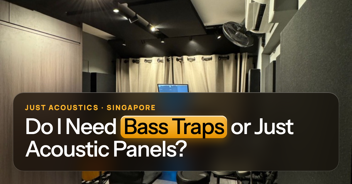 Home studio with acoustic panels and corner treatment