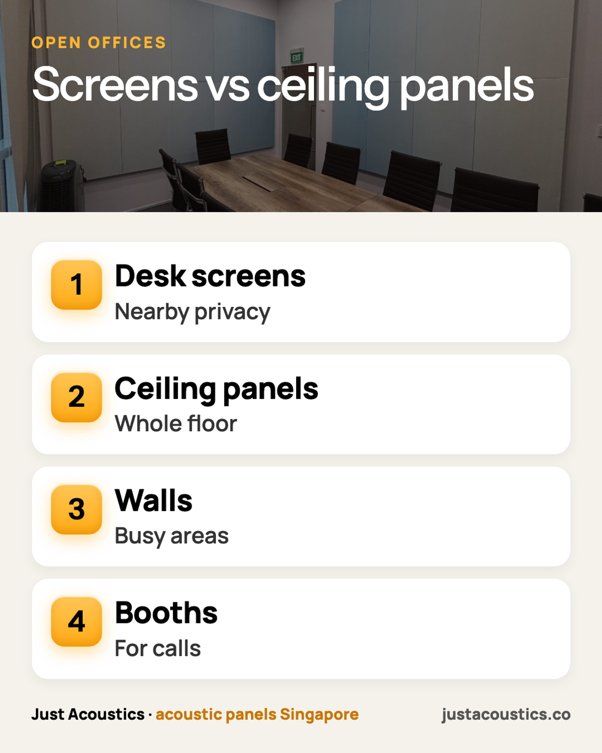 Screens vs ceiling panels infographic