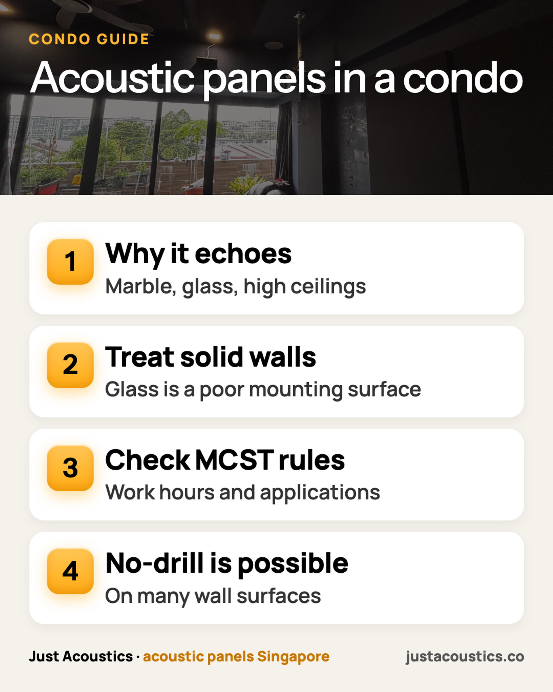 Acoustic panels in a condo infographic