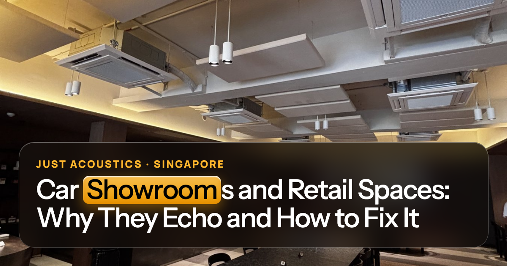 Large space with ceiling acoustic clouds