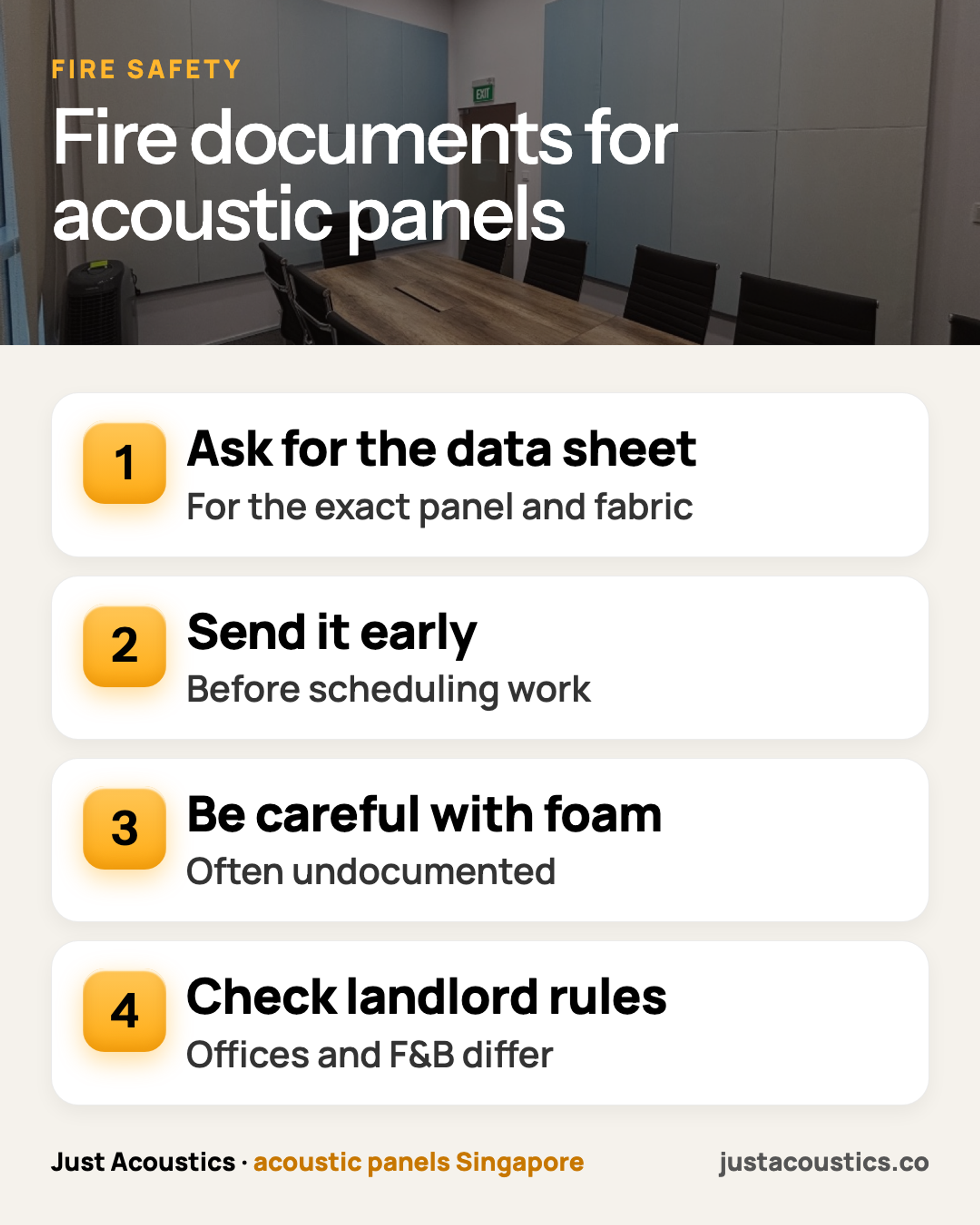 Fire documents for acoustic panels infographic