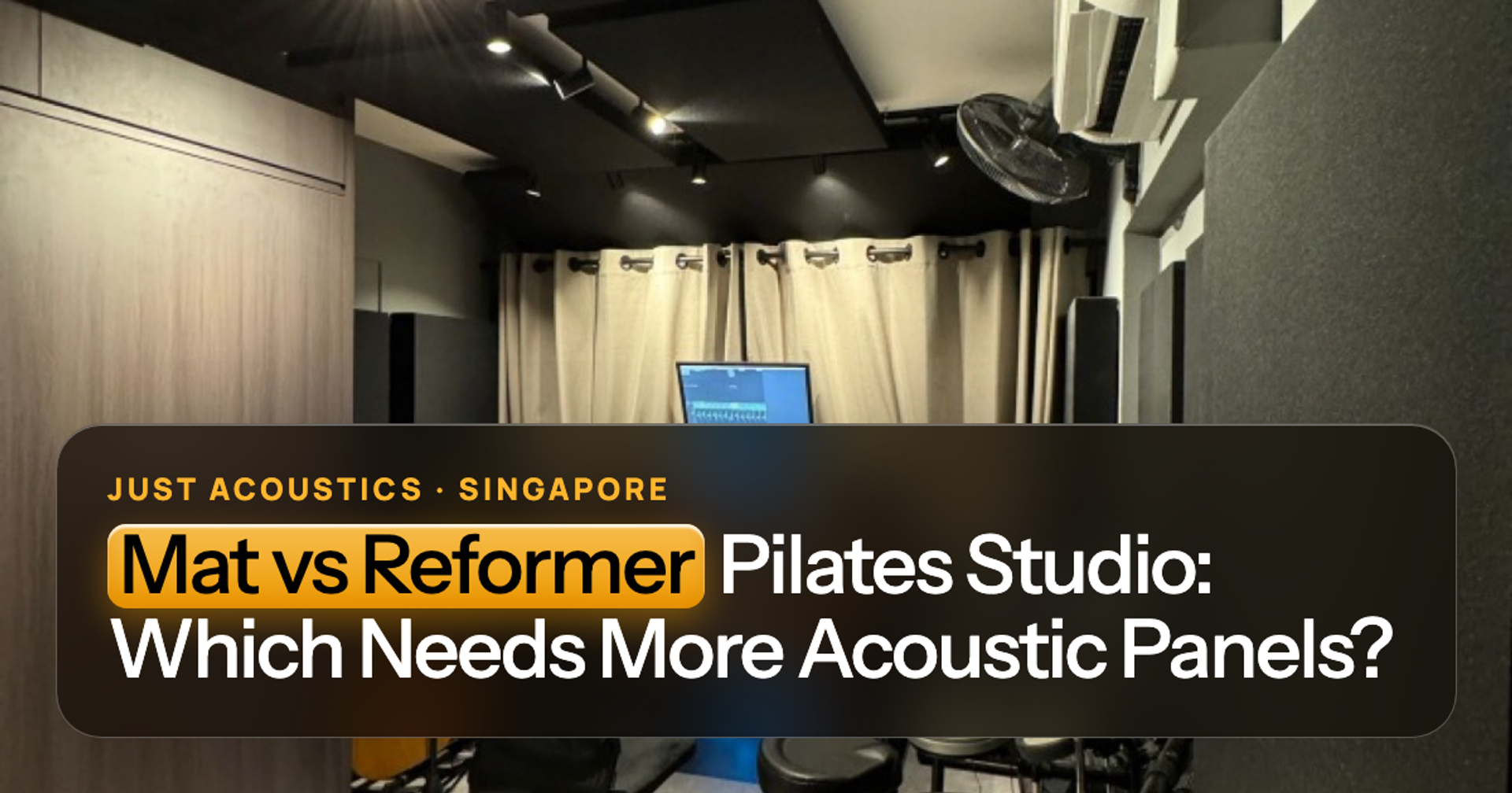 Studio room with acoustic panels in a row on the wall