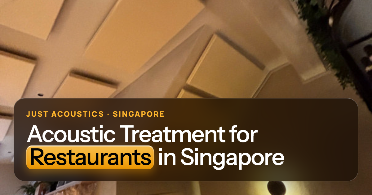 Acoustic ceiling panels over a Singapore restaurant dining room