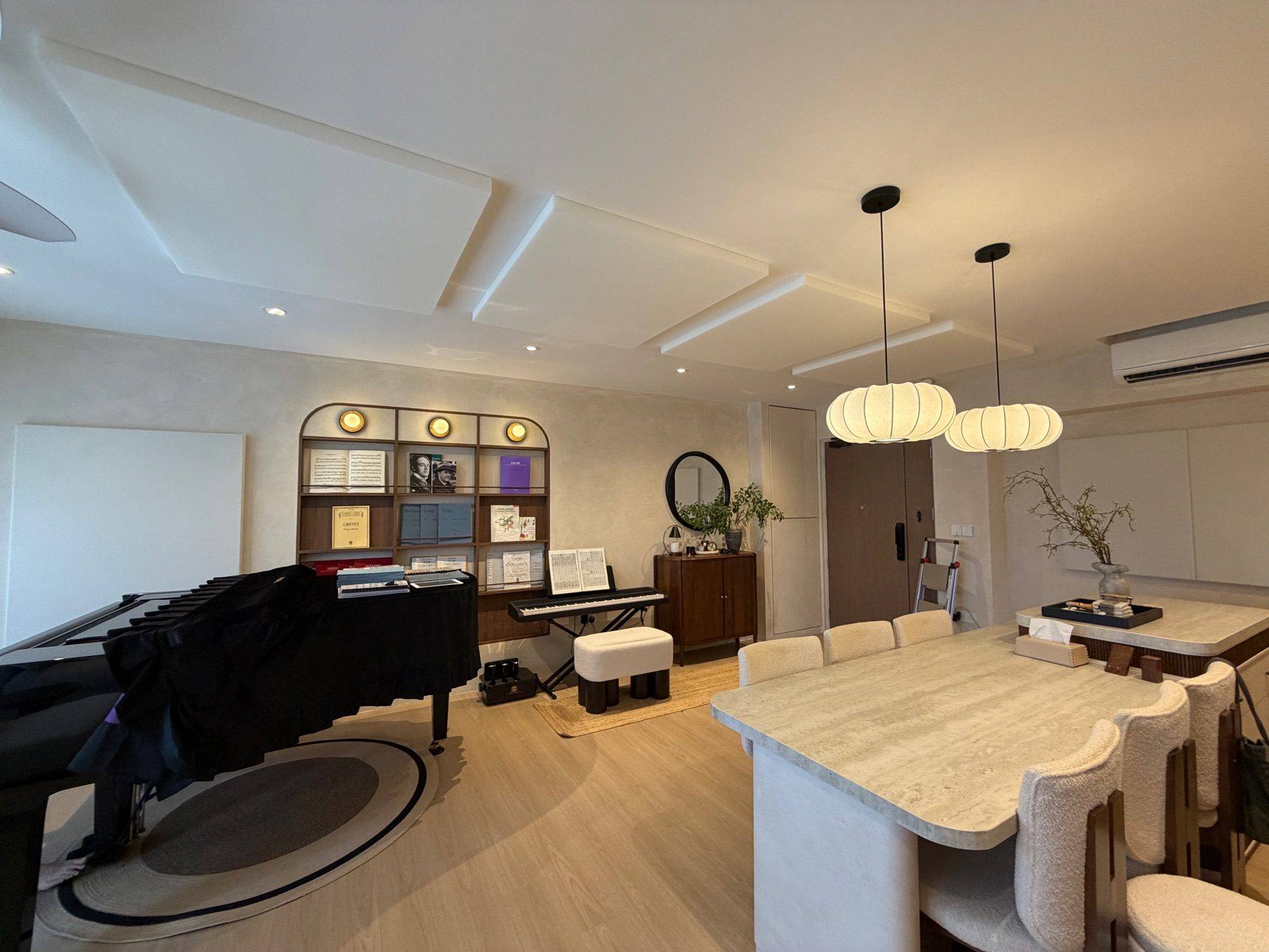 Grand Piano Living Room: acoustic panels installed by Just Acoustics